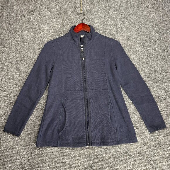 T by Talbots Jacket Womens P Full Zip Blue Knit Pockets - Picture 1 of 7